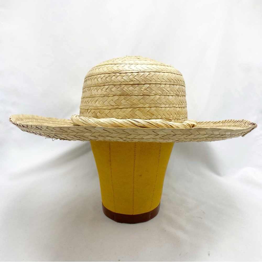 Vintage Woven Straw Wide Brim Hat Cottage Style